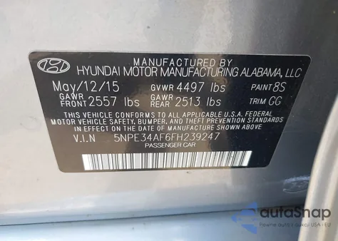 2015 Hyundai Sonata Limited z USA, uszkodzony, nr VIN 5NPE34AF6FH239247